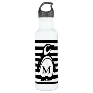 Monogramm des schwarzen und weißen Pinguins Edelstahlflasche