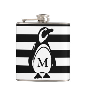 Monogramm des schwarzen und weißen Pinguins Flachmann