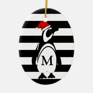 Monogramm des schwarzen und weißen Pinguins Keramik Ornament