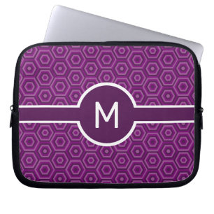 Monogramm des Single auf Lila Hexagonen Laptopschutzhülle