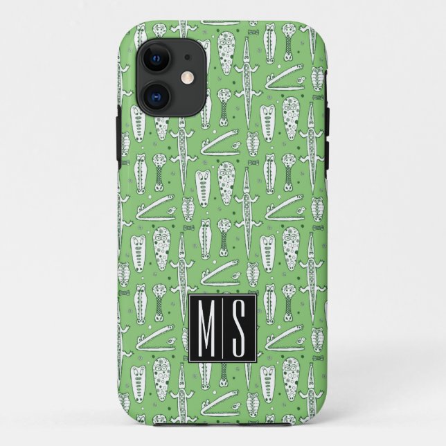 Monogramm des Skizze-Krokodil-Muster-| Case-Mate iPhone Hülle (Rückseite)