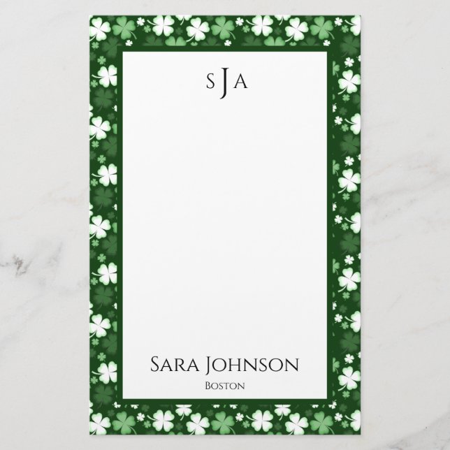 Monogramm des St. Patrick's Day Kleeblatts Briefpapier (Vorderseite)