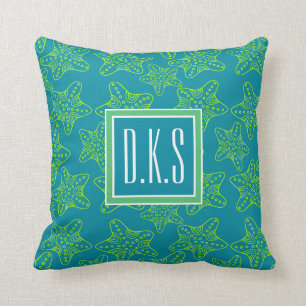 Monogramm des Starfish-Mengen-Muster- Kissen
