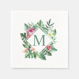 Monogramm des tropischen Blumenrahmens | Serviette