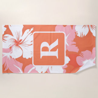 Monogramm des tropischen Hibiskus personalisiert Strandtuch