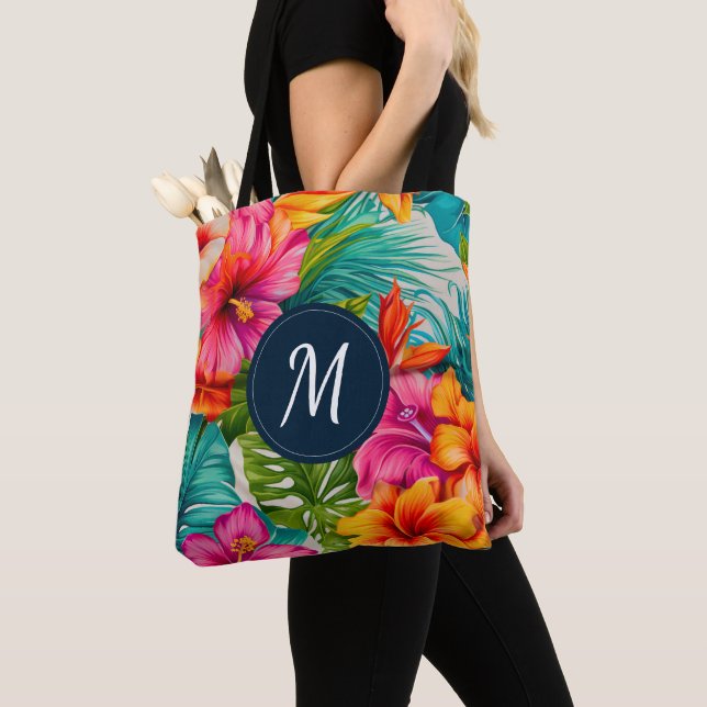 Monogramm des tropischen Hibiskus Tasche (Von Nahem)