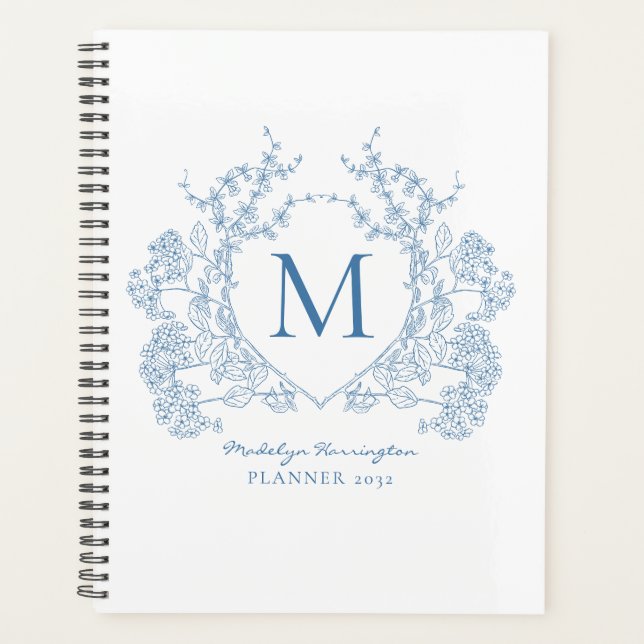 Monogramm des Vintagen blauen, blauen Wappen Planer (Vorderseite)