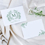 Monogramm des Vintagen Forest Green Floral Wappen Mitteilungskarte<br><div class="desc">Monogramm-Karte des Vintagen waldgrünen Wappen</div>