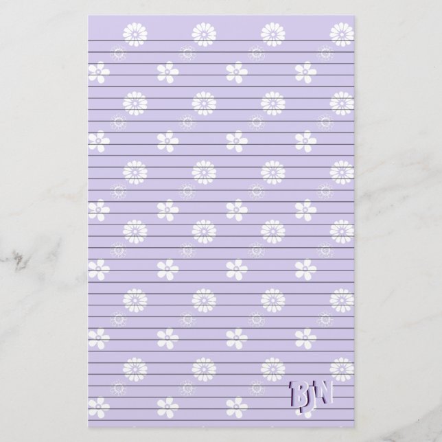 Monogramm des violetten und weißen Blumenstationen Briefpapier (Vorderseite)