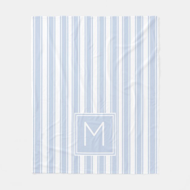 Monogramm des weichen blauen und weißen Ticking St Fleecedecke (Vorderseite)