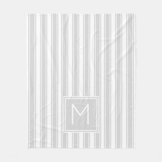 Monogramm des weichen, grauen und weißen Tick-Stri Fleecedecke (Vorderseite)