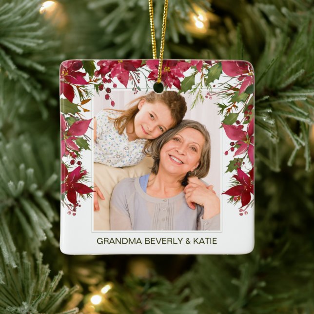 Monogramm des Weihnachtsroten Fotos Keramikornament (Baum)