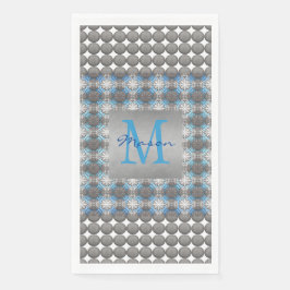 Monogramm des weißen, blauen und grauen Polka-Punk Serviette