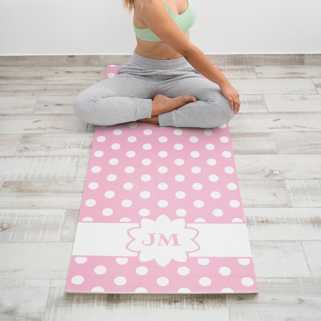 Monogramm des weißen Polka-Dots in Rosa Yogamatte (Von Creator hochgeladen)