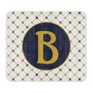 Monogramm des weißen und goldenen Punktgitters Schneidebrett
