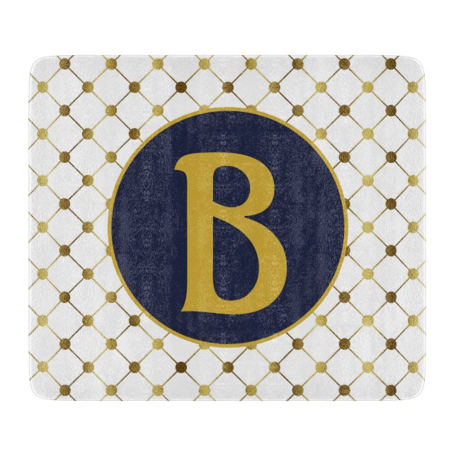 Monogramm des weißen und goldenen Punktgitters Schneidebrett (Vorderseite)