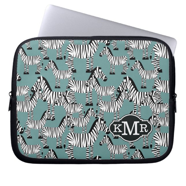 Monogramm des Zebra-Muster-| Laptopschutzhülle (Vorderseite)