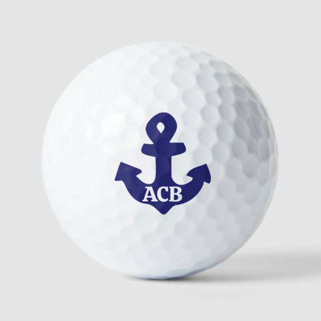 Monogramm Design mit Anker in Navyblau Golfball (Vorderseite)