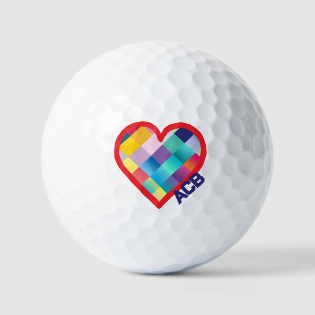 Monogramm Design mit mehrfarbigen Herzen Golfball (Vorderseite)