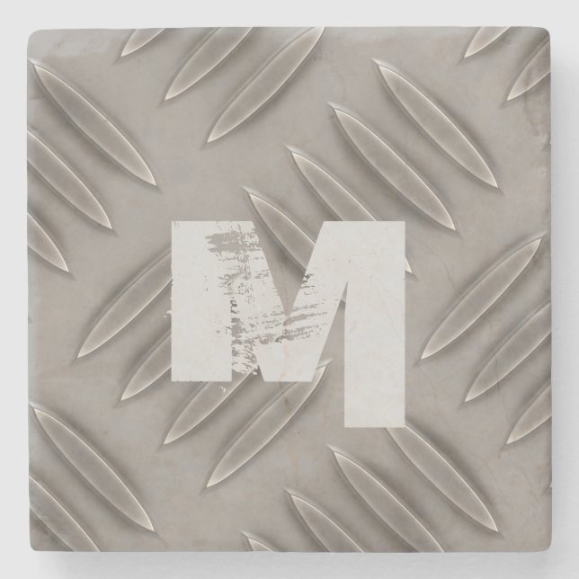 Monogramm-Diamant-graues Metallplatten Steinuntersetzer (Vorderseite)