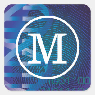 Monogramm-DNA-Fingerabdruck-Wissenschaft Quadratischer Aufkleber