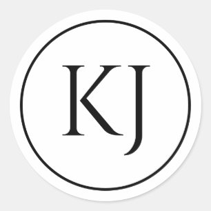 Monogramm Doppelname Schwarz-weiße Anfangsbuchstab Runder Aufkleber