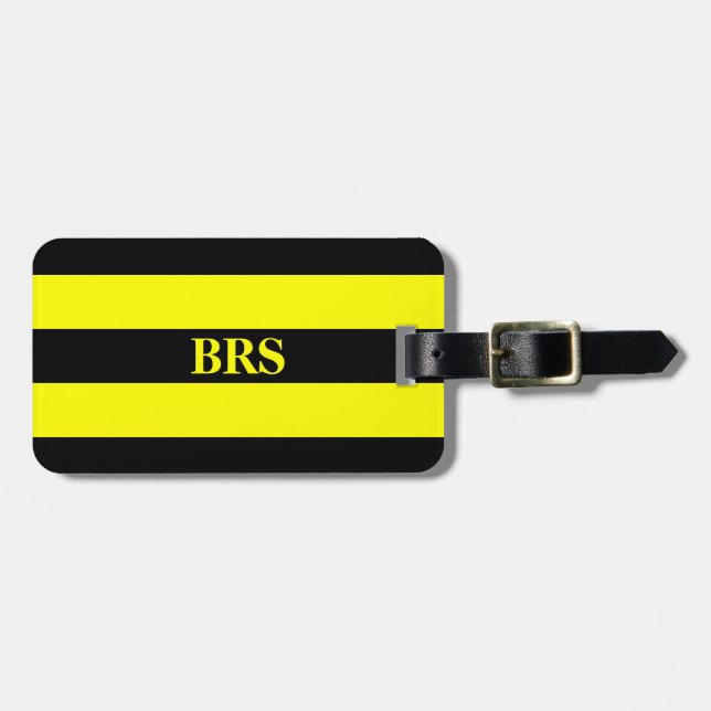 Monogramm Drei schwarze Streifen auf Gelb Gepäckanhänger (Vorderseite horizontal)