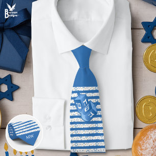 Monogramm Dreidel Streifen Chanukka Krawatte