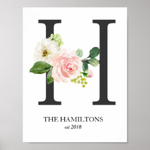 Monogramm-Druck, Blumenschrift H, Hochzeit, Kinder Poster