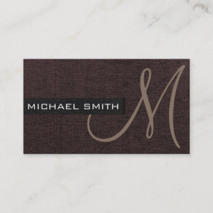 Monogramm Dunkelbraunes Elegantes Canvas Visitenkarte