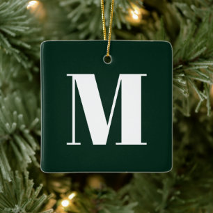 Monogramm dunkelkieferngrüner Brauch Erstweihnacht Keramikornament