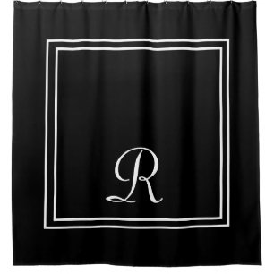 Monogramm-Duschvorhang aus Schwarzweiß-Streifen Duschvorhang
