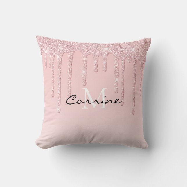 Monogramm Dusty Pink Drift Glitzer Metallischer Bl Kissen (Vorderseite)