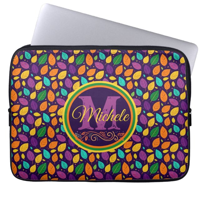 Monogramm dynamische Herbstleaves Laptopschutzhülle (Vorderseite)