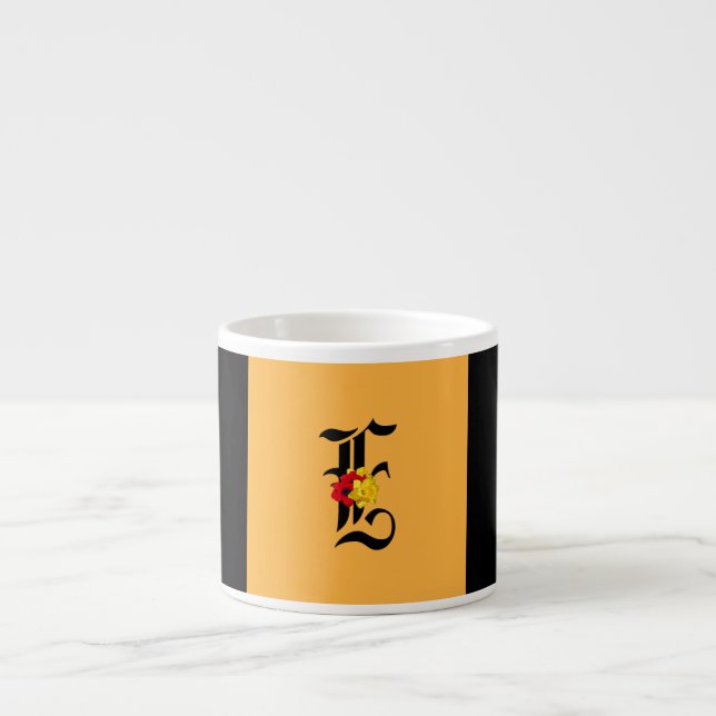Monogramm E Floral Black Espressotasse (Vorderseite)