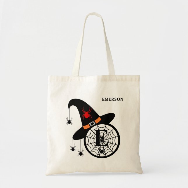 Monogramm E Halloween Hexenspinnen Dein Name Tragetasche (Vorne)