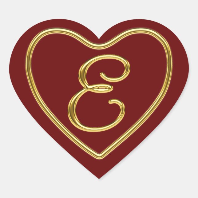 Monogramm E in 3D-Gold Herz-Aufkleber (Vorderseite)