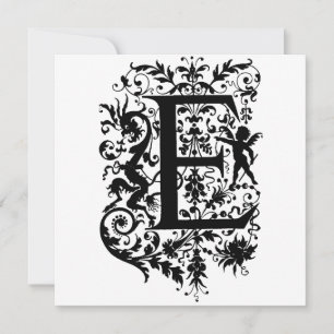 Monogramm E Initial Black and White Cupid Muster