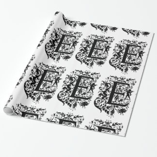 Monogramm E Initial Black and White Cupid Muster Geschenkpapier