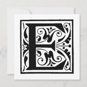 Monogramm E Initial Black and White Floral Pattern