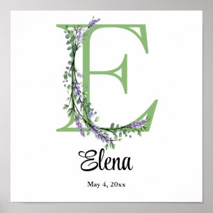 Monogramm E Lavendel Eukalyptus Poster