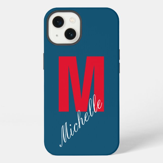 Monogramm Eigenname Initiale Modern Schlicht Blau  iPhone Hülle (Rückseite)