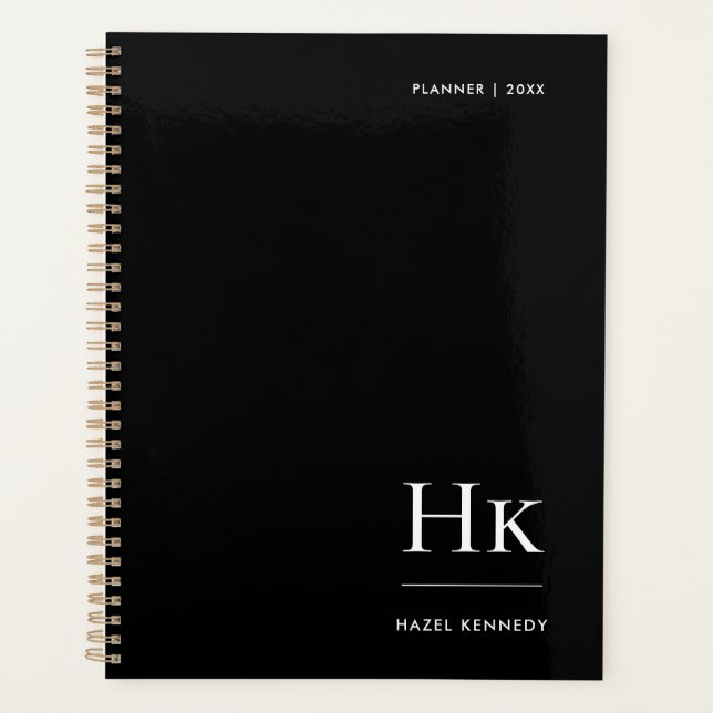 Monogramm Einfach Elegant Schwarzer Personalisiert Planer (Vorderseite)