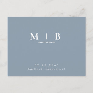 Monogramm Einfach Elegant Staubblau Save the Date Ankündigungspostkarte