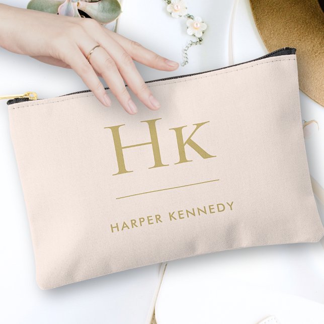 Monogramm Einfach Rosa Gold Chic Mit Monogramm Zubehörtasche (Von Creator hochgeladen)
