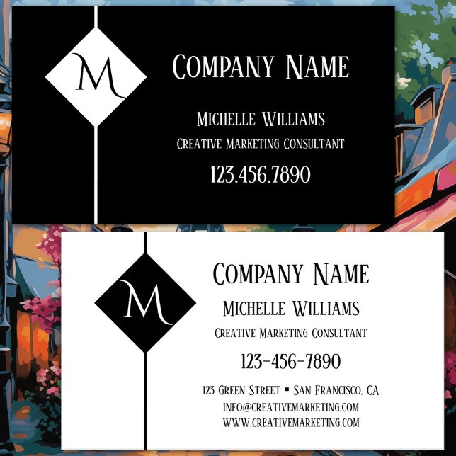 Monogramm Einfach Schwarzweiß Beruflich Visitenkarte (Business card featuring a minimalist black and white design with custom shapes - creative marketing)