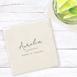 Monogramm einfache Elegante Minimale Weibchensigna Steinuntersetzer