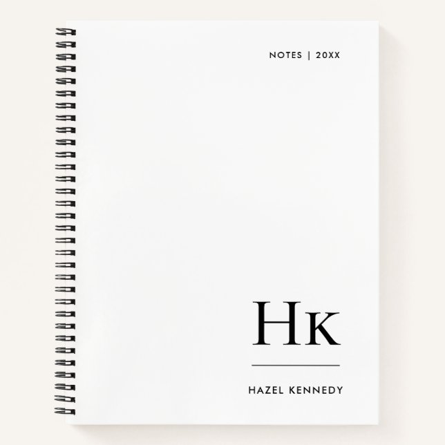 Monogramm Einfache Minimalistische weiße Personali Notizbuch (Vorderseite)