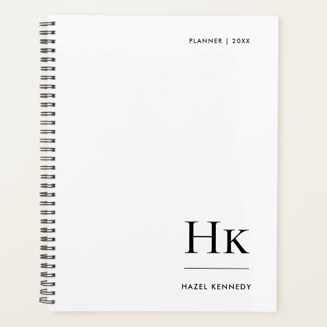 Monogramm Einfache Minimalistische weiße Personali Planer (Vorderseite)