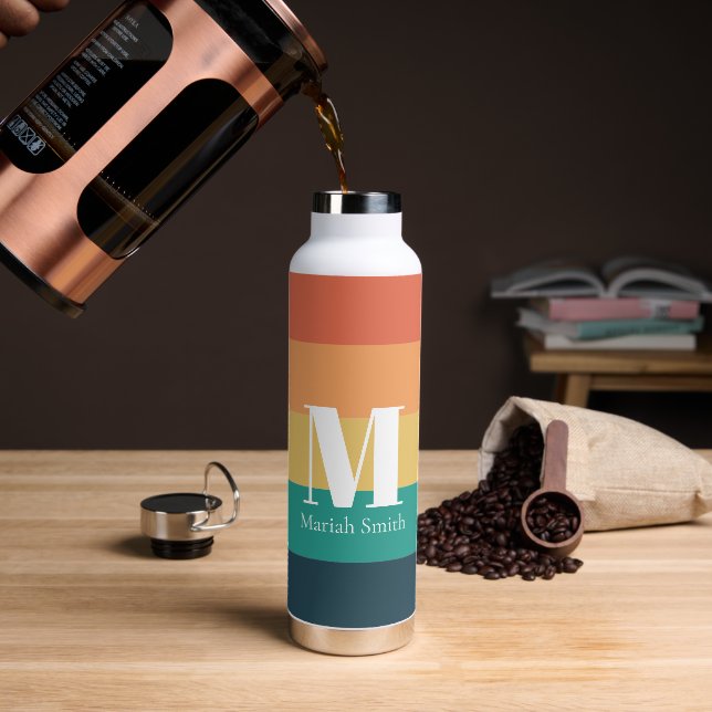 Monogramm einfache Retro-Farben mit Namen und Anfa Trinkflasche (Kaffee)